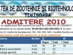 Admitere – 2010 - Facultatea de Zootehnie si Biotehnologii Timisoara