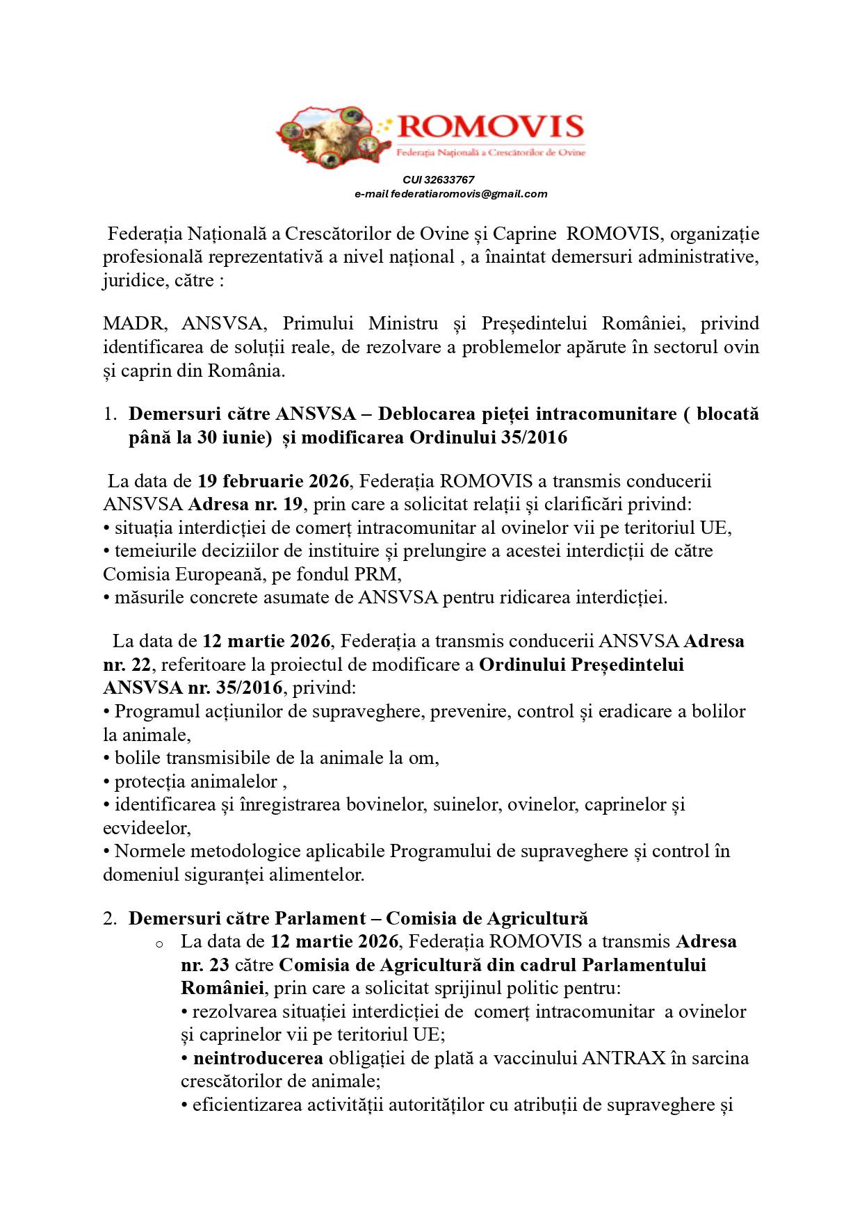 Apel la toți crescătorii de oi și capre! 1 comunicat Romovis